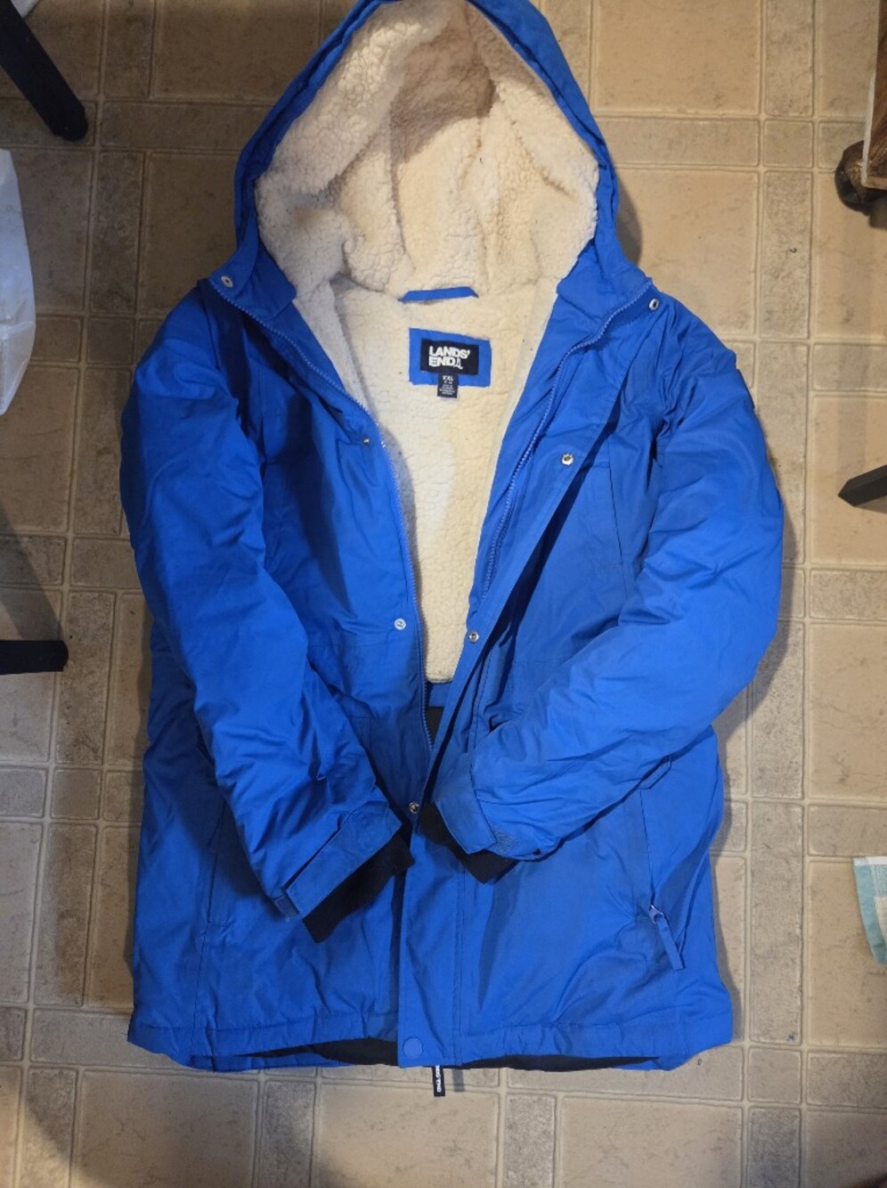 Lands' End Boys Bright Blue Hooded Sherpa-Lined Puffer Coat